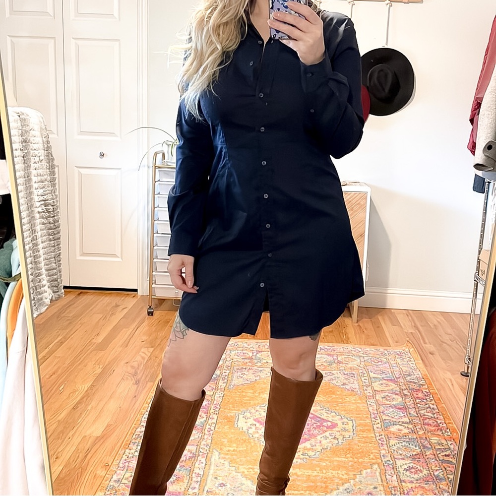 UNTUCKit Long Sleeve Shirt Dress in Navy
